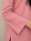Women's Dusty Rose Rayon Short Kurti | V-Neck Full Sleeve Office & Casual Wear