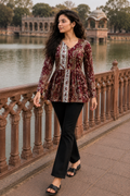 Maroon Paisley Print Pure Cotton Peplum Kurti with Full Sleeves for Women