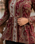 Maroon Paisley Print Pure Cotton Peplum Kurti with Full Sleeves for Women