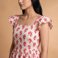 Ivory Red Block Print Cotton Peplum Top