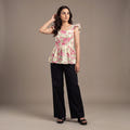 Ivory Rose Floral Cotton Peplum Top