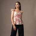 Ivory Rose Floral Cotton Peplum Top