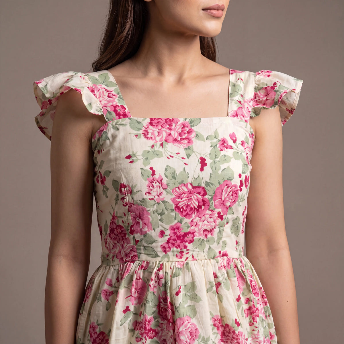 Ivory Rose Floral Cotton Peplum Top