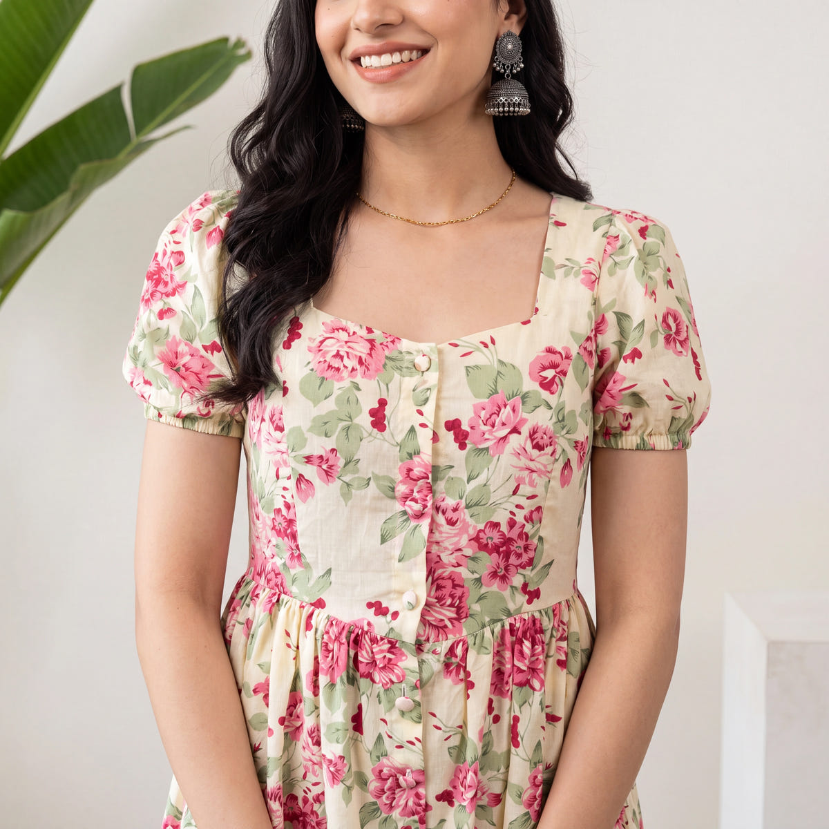 Buttery Ivory Rose Print Cotton Maxi Dress