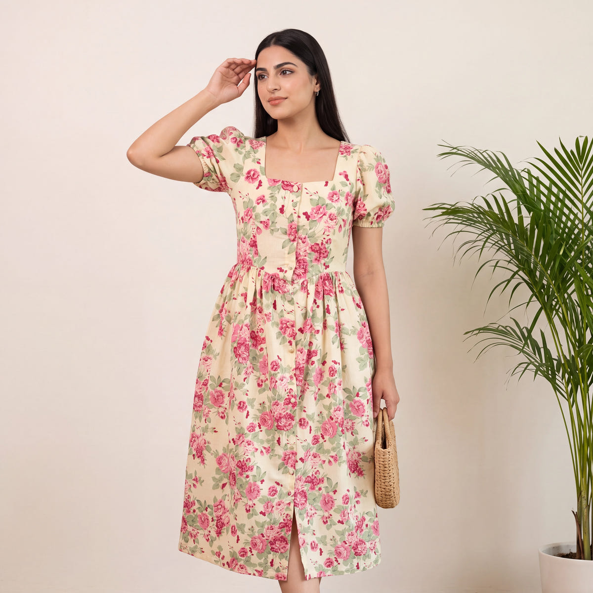 Buttery Ivory Rose Print Cotton Maxi Dress