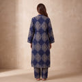 Neel — Navy Mughal Print Cotton Kurta Pant Set