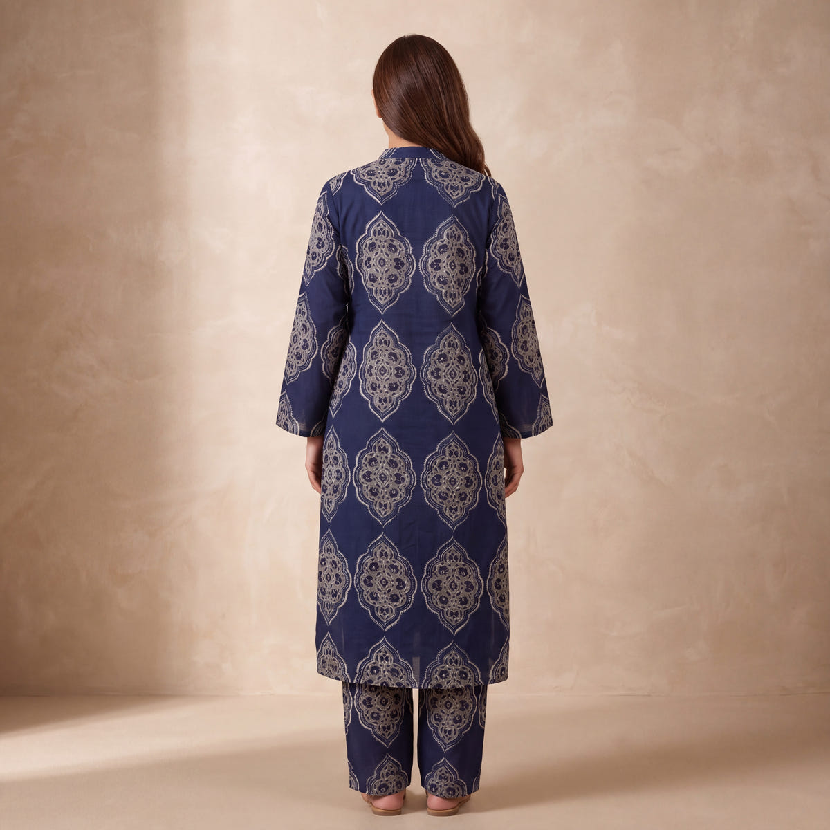 Neel — Navy Mughal Print Cotton Kurta Pant Set