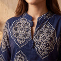 Neel — Navy Mughal Print Cotton Kurta Pant Set